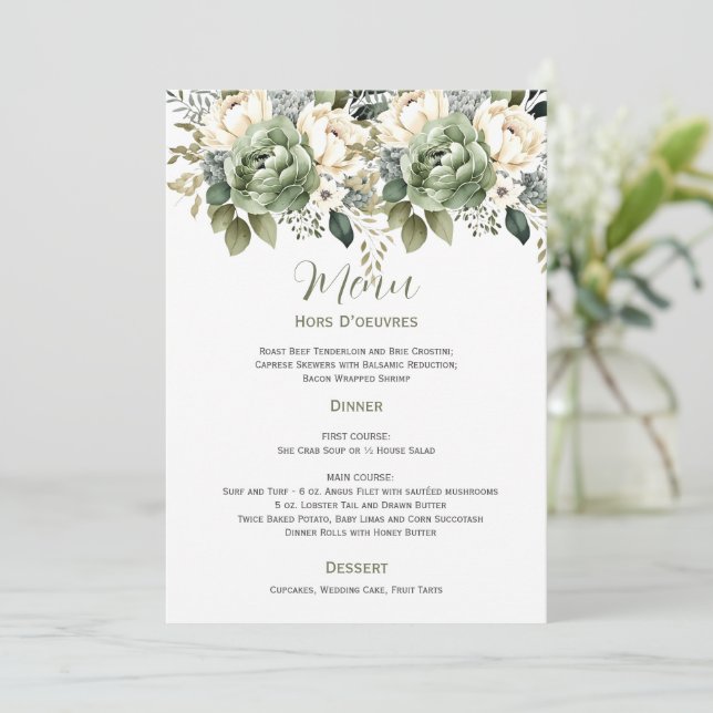 Invitation Sage Green Eucalyptus Floral Wedding | Menu (Debout devant)