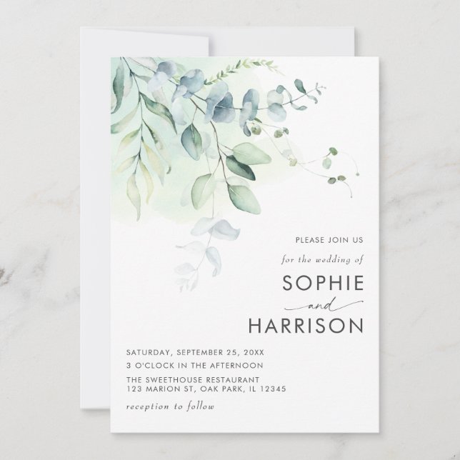 Invitation Sage Green Eucalyptus Mariage de verdure (Devant)