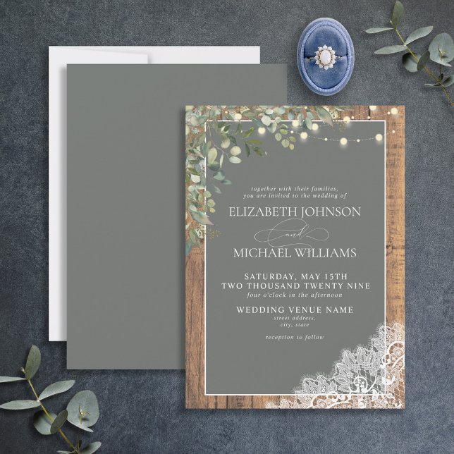 Invitation Sage Green Eucalyptus Mariage Script de dentelle e (Créateur téléchargé)