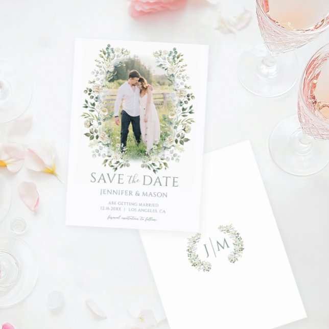 Invitation Sage Green Eucalyptus Vert Économisez La Date Phot (Créateur téléchargé)