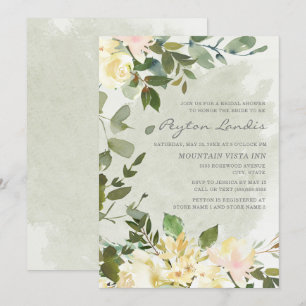 Invitation Sage Green Eucalyptus White Floral Fête des mariée