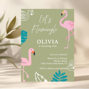 Invitation Sage Green Faisons Flamingle Flamant Anniversaire