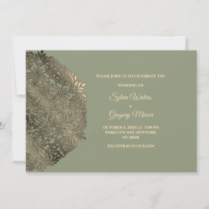 Invitation Sage Green Faux Gold Ethnic Classic Mariage