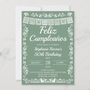 Invitation Sage Green Feliz Cumpleaños 50e Anniversaire