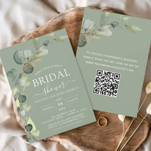 Invitation Sage Green Fête des mariées QR Code Eucalyptus