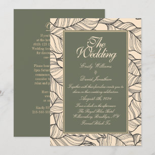 Invitation Sage Green Feuilles Line Art