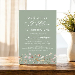 Invitation Sage Green Fleur sauvage Boho 1er anniversaire