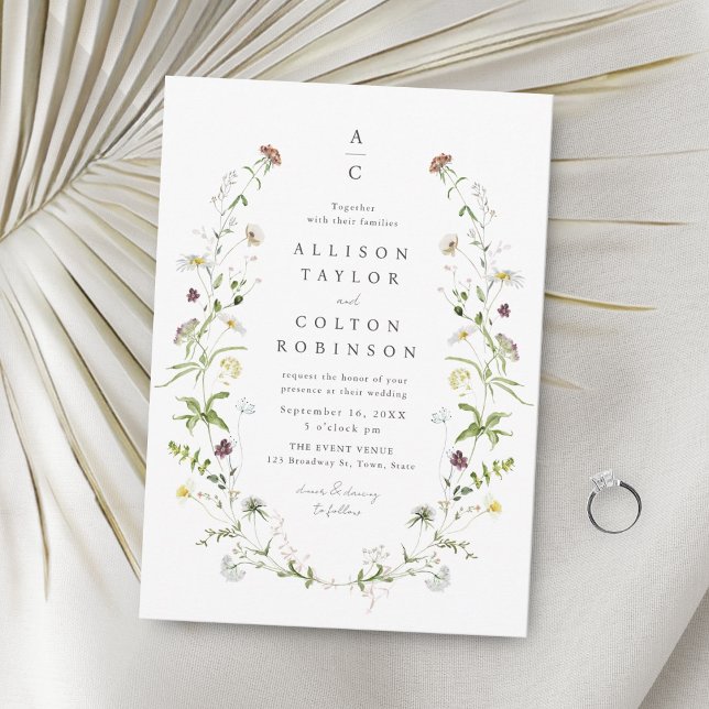 Invitation Sage Green Fleur sauvage Rustic Boho Mariage monog (Créateur téléchargé)