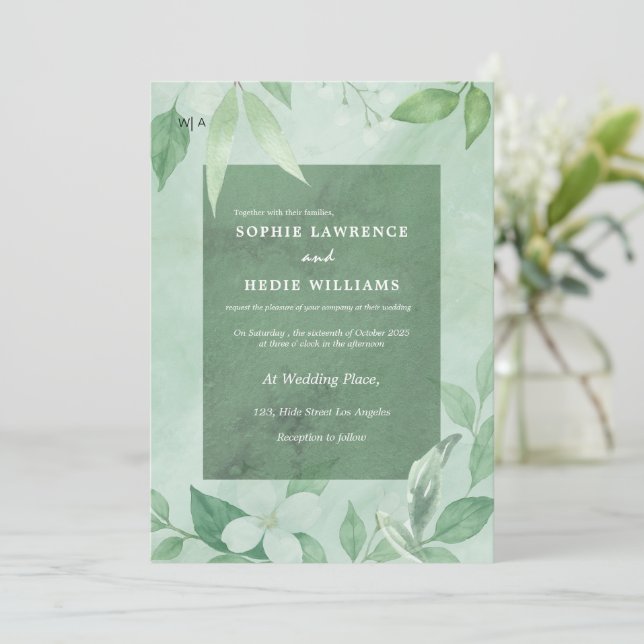 Invitation Sage Green fleur sauvage Whimsical Boho (Debout devant)