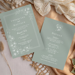 Invitation Sage Green Floral All in One Wedding
