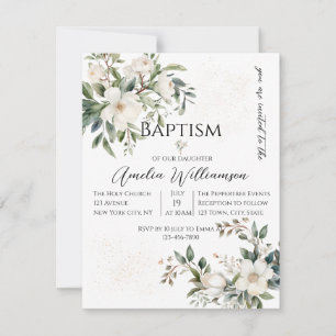 Invitation Sage Green Floral Baptême