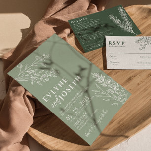 Invitation Sage Green Floral Boho Botanique Moderne Mariage
