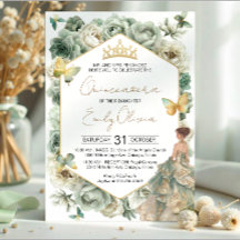 Sage Green Floral Butterfly Tiara Quinceañera