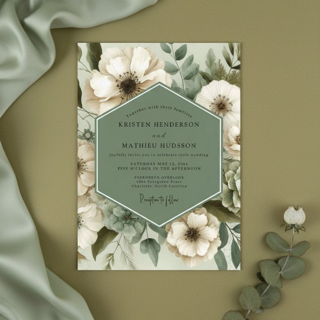 Invitation Sage Green Floral Elegance Wedding (Créateur téléchargé)
