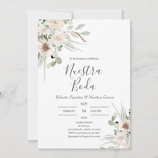 Invitation Sage Green Floral Mariage espagnol (Devant)