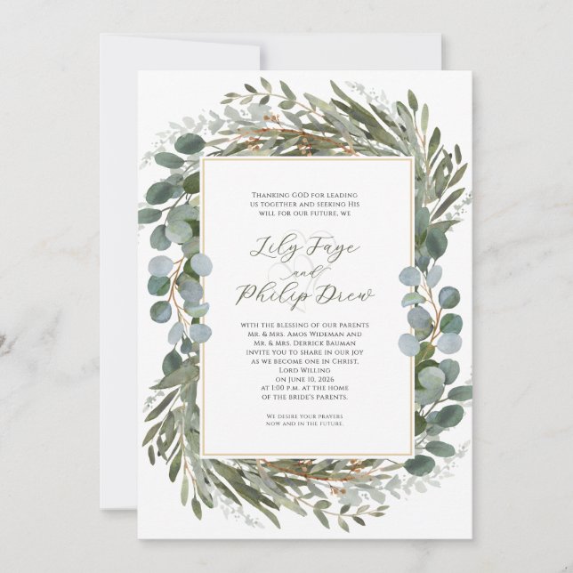 Invitation Sage Green Foliage Greenery Frame Wedding (Devant)