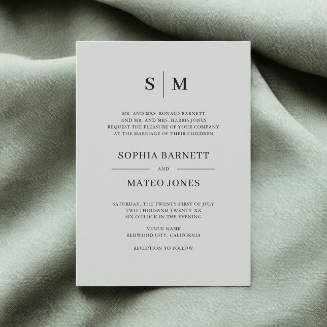 Invitation Sage Green Formal Monogramme Élégant Mariage Invit (Créateur téléchargé)