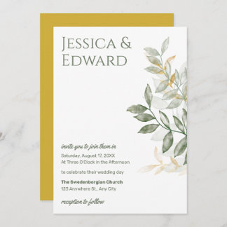 Invitation Sage Green Gold Aquarelle Botanique Mariage Chic