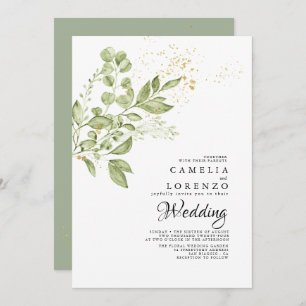 Invitation Sage Green Gold Boho Mariage de verdure