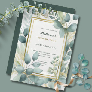 Invitation Sage Green Gold Elegant 60e anniversaire Invitatio