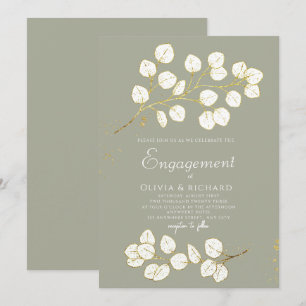 Invitation Sage Green Gold Eucalyptus Feuilles
