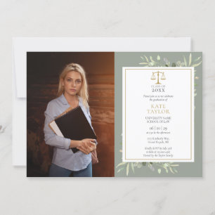 Invitation Sage Green Gold Law School Graduation Photo Inv