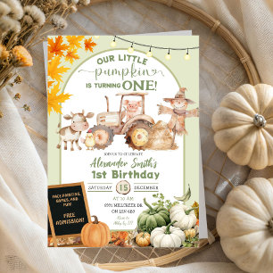 Invitation Sage Green Grange Animaux Petit Citrouille Anniver