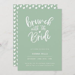 Invitation Sage Green Hearts Calligraphie Brunch nuptial