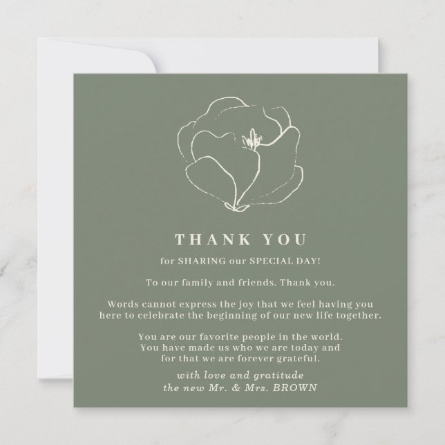 Invitation Sage green Indie Rustic Simple merci (Devant)