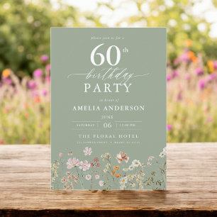 Invitation Sage Green Jardin Fleur sauvage Floral 60e anniver