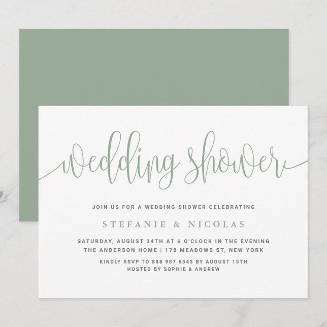 Invitation Sage Green Joli Wedding shower de calligraphie (Devant / Derrière)