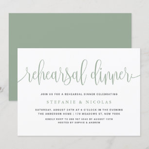 Invitation Sage Green Jolie Calligraphie Dîner de répétition