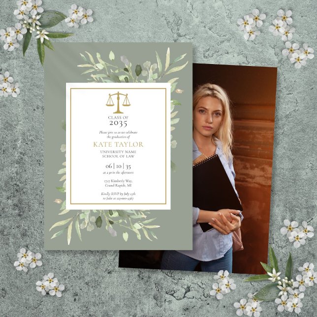 Invitation Sage Green Law School Graduation Photo Invitati (Sage Greenery Law School Graduation Photo Invitati Invitation)