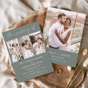 Invitation Sage Green Le Mariage de Minimalist Photo Collage