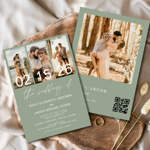 Invitation Sage Green Le Mariage de Photo QR code Elegant