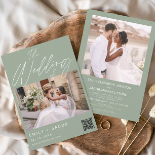 Invitation Sage Green Le Mariage du code QR minimaliste