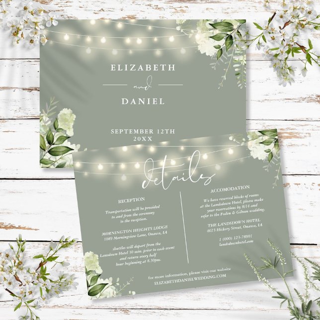 Invitation Sage Green Lights Détails du Mariage Informations (Sage Greenery Lights Wedding Details Information Invitation
)