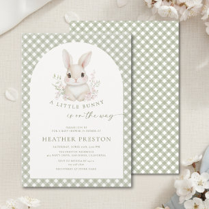 Invitation Sage Green Little Bunny Gingham Arch Baby Shower I