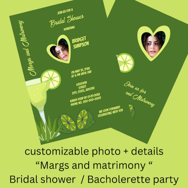 Invitation sage green margs and matrimony bridal portrait (sage green Margs and matrimony bridal shower invitation)
