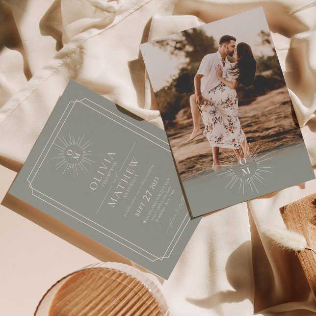 Invitation Sage Green Mid Century les années 70 Monogramme Ph (Créateur téléchargé)