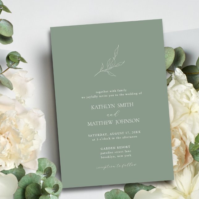 Invitation Sage Green Minimaliste Olive Leaf Mariage (Créateur téléchargé)