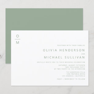 Invitation Sage Green Minimaliste Typographie Monogramme Mari