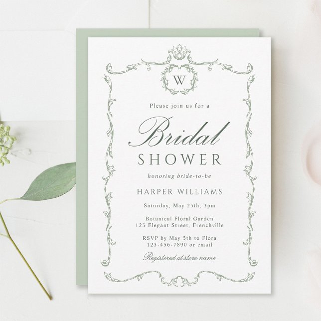 Invitation Sage Green Modern Classic Frame Bridal Shower  (Créateur téléchargé)