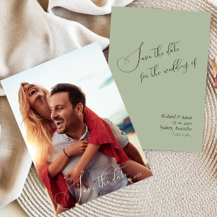Invitation Sage Green Modern Photo personnalisée Enregistrer 