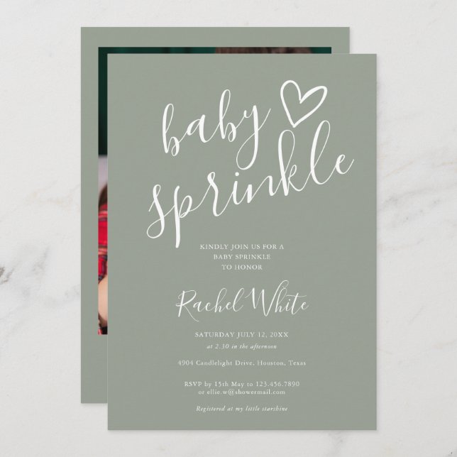 Invitation Sage Green Neutre Baby Sprinkle Douche Photo (Devant / Derrière)
