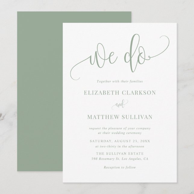 Invitation Sage Green Nous faisons Moderne Mariage de calligr (Devant / Derrière)