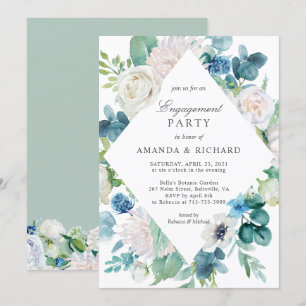 Invitation Sage Green Pale Bleu Blanc Floral Partie d'engagem