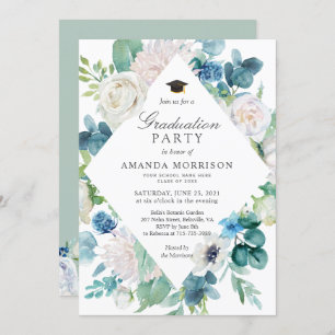 Invitation Sage Green Pale Blue White Floral Party