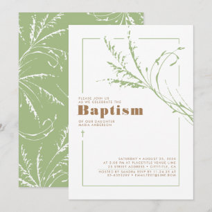 Invitation Sage Green Pampas Grass Moderne minimaliste Baptêm