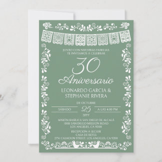 Invitation Sage Green Papel Picado 30e Anniversaire